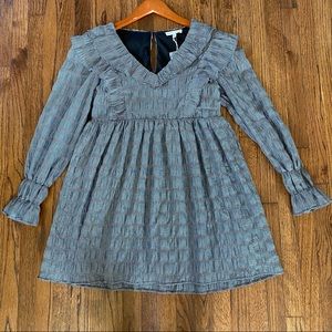 Moon River Long Sleeve Ruffled Black /White Babydoll Mini Dress Anthropologie